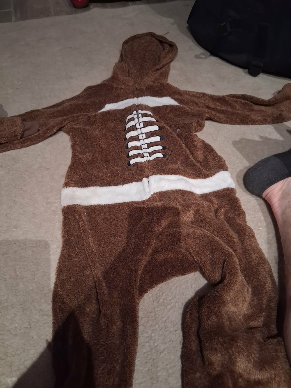 Kids Brown Football Hooded One-Piece Bodysuit
